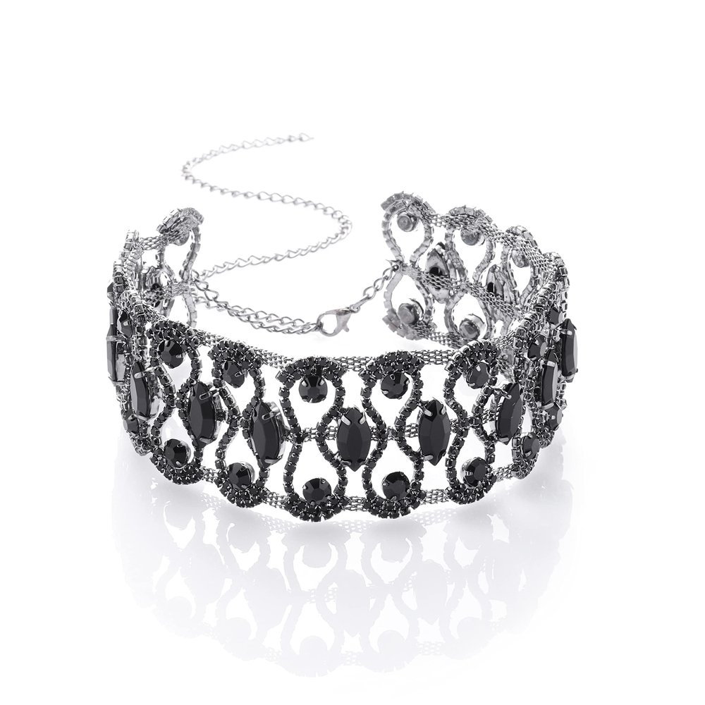 CanB Rhinestone Necklace Choker Black Crystal Collar Wedding Bridal Choker Sparkly Neck Jewerly Accessories for Women