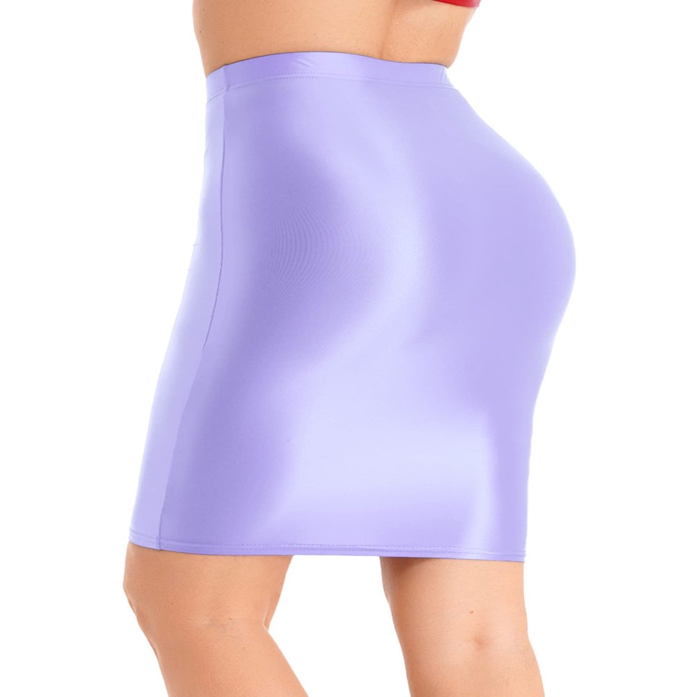 Zaldita Women's High Waisted Elasticity Pencil Skirt Oily Opaque Smooth Skirt for Nightclub Party Purple Medium