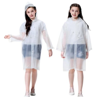 Cosowe Rain Ponchos for Kids, Reusable Raincoats for Boys Girls, 2 Packs Clear Emergency Rain Jacket with Hood for Disney Outdoor, White