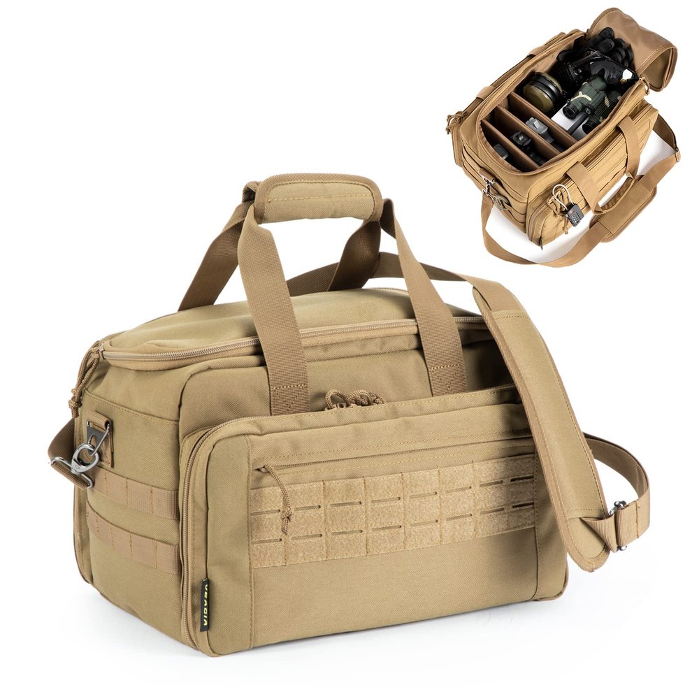 VEAGIA Pistol range bag Gun bag Pistol case Gun case Magazine Lockable double-layer explosion proof zipper Pistol Soft Carrying Bags (Khaki 2.0)