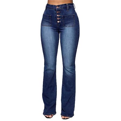 Women's Vintage Classic Flared Jeans Retro Button Up Bell Bottom Denim Pants High Waist Boot Cut Jean Trousers (Dark Blue,Small)