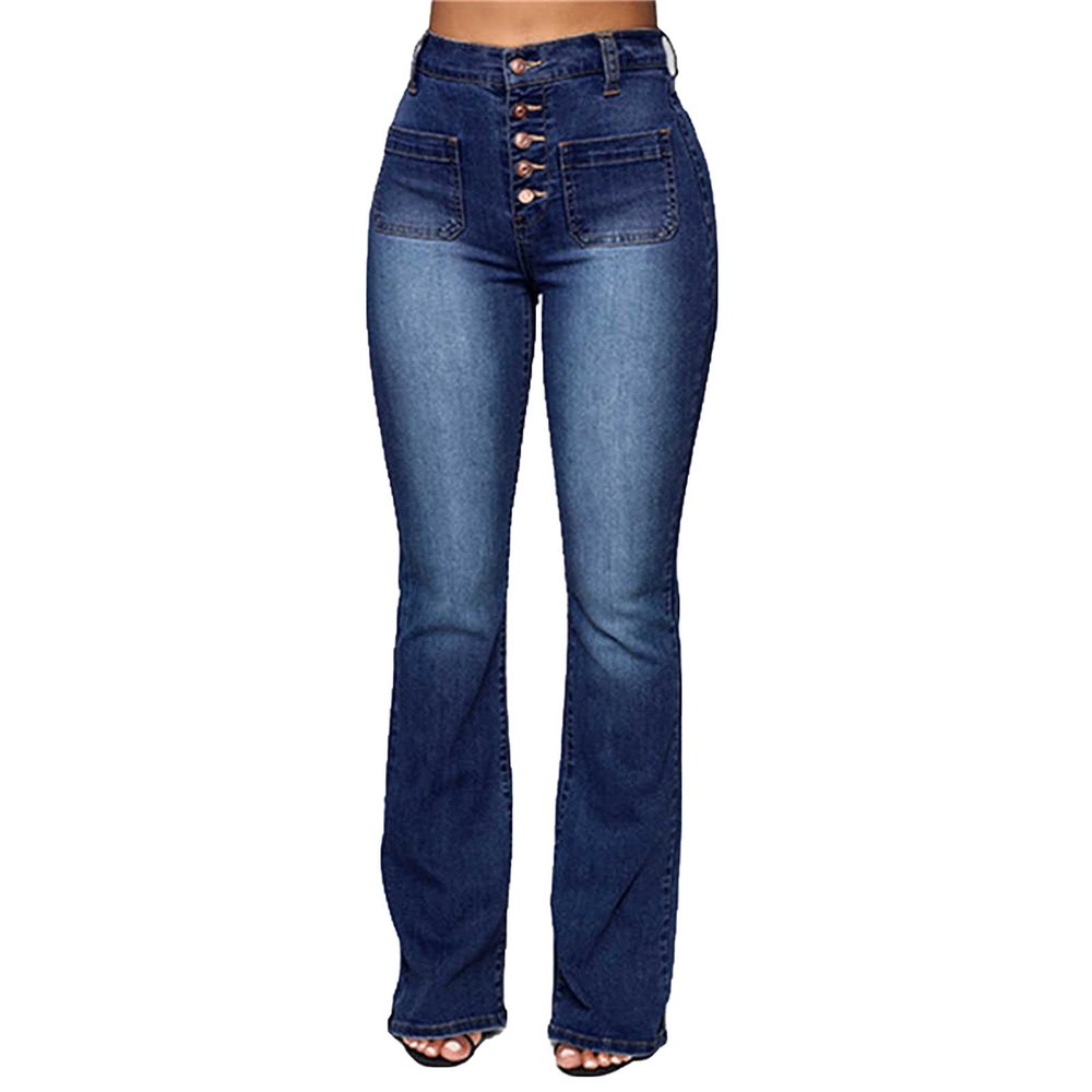 Women's Vintage Classic Flared Jeans Retro Button Up Bell Bottom Denim Pants High Waist Boot Cut Jean Trousers (Dark Blue,Small)