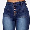 Women's Vintage Classic Flared Jeans Retro Button Up Bell Bottom Denim Pants High Waist Boot Cut Jean Trousers (Dark Blue,Small) view 2