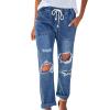 Maiyifu-GJ Women Pull On Distressed Denim Joggers Drawstring Elastic Waist Ripped Stretch Jeans Hole High Waist Stretch Pants (Dark Blue,Small) view 1