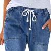 Maiyifu-GJ Women Pull On Distressed Denim Joggers Drawstring Elastic Waist Ripped Stretch Jeans Hole High Waist Stretch Pants (Dark Blue,Small) view 2