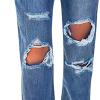 Maiyifu-GJ Women Pull On Distressed Denim Joggers Drawstring Elastic Waist Ripped Stretch Jeans Hole High Waist Stretch Pants (Dark Blue,Small) view 3