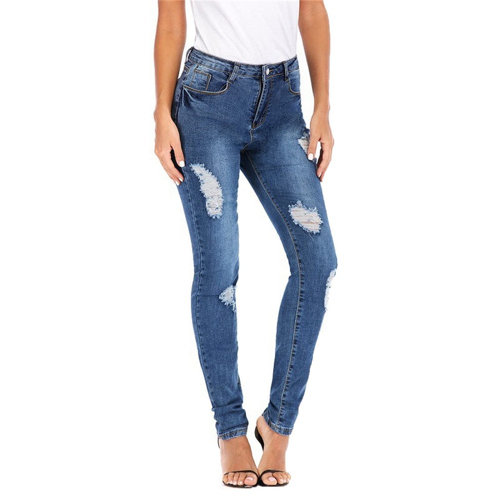 Maiyifu-GJ Women's Double Breasted High Waist Jeans Stretch Butt Lifting Button Down Denim Pants Retro Skinny Jean Trousers (Blue 1,Large)