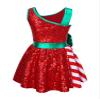 Moily Kids Girls Christmas Dance Sequins Figure Skating Dress Tutu Ballet Leotard Holiday Party Fancy Striped Red&Green 12 Years view 2