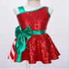 Moily Kids Girls Christmas Dance Sequins Figure Skating Dress Tutu Ballet Leotard Holiday Party Fancy Striped Red&Green 12 Years view 3