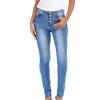 Maiyifu-GJ Women's Double Breasted High Waist Jeans Stretch Butt Lifting Button Down Denim Pants Retro Skinny Jean Trousers (Blue 2,Large) view 3
