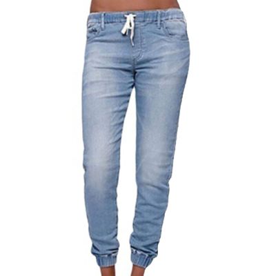 Maiyifu-GJ Women's Elastic Waist Denim Joggers Jeans Casual Drawstring Stretch Jeans Skinny Workout Jean Trousers Leggings (Light Blue 1,X-Large)