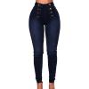 Maiyifu-GJ Women's Double Breasted High Waist Jeans Stretch Butt Lifting Button Down Denim Pants Retro Skinny Jean Trousers (Dark Blue,XX-Large) view 1