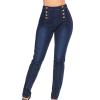 Maiyifu-GJ Women's Double Breasted High Waist Jeans Stretch Butt Lifting Button Down Denim Pants Retro Skinny Jean Trousers (Dark Blue,XX-Large) view 3
