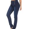 Maiyifu-GJ Women's Double Breasted High Waist Jeans Stretch Butt Lifting Button Down Denim Pants Retro Skinny Jean Trousers (Dark Blue,XX-Large) view 4