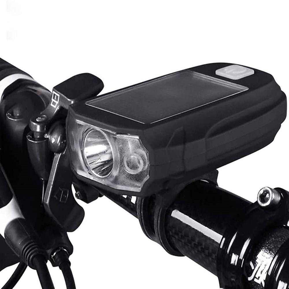 BUZZNN Bike Lights Front, Solar/USB Rechargeable Bicycle Lights, 3 Modes, Waterproof, Super Bright LED Bike Lights for Night Riding, Black