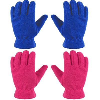 Geyoga 2 Pairs Kids Fleece Gloves Full Finger Winter Warm Gloves Cold Weather Mittens for Boy Girl (Royal Blue, Rose Red, Large,10-15 Years)