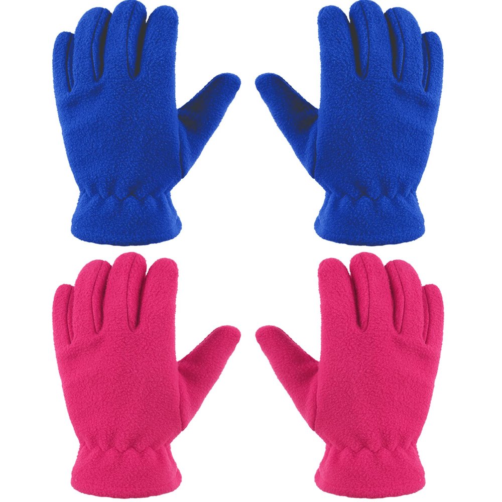 Geyoga 2 Pairs Kids Fleece Gloves Full Finger Winter Warm Gloves Cold Weather Mittens for Boy Girl (Royal Blue, Rose Red, Large,10-15 Years)