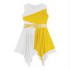 Vxuxlje Women's Praise Worship Dance Dress Color Block Irregular Hem Lyrical Dance Costume Yellow&White X-Large view 4