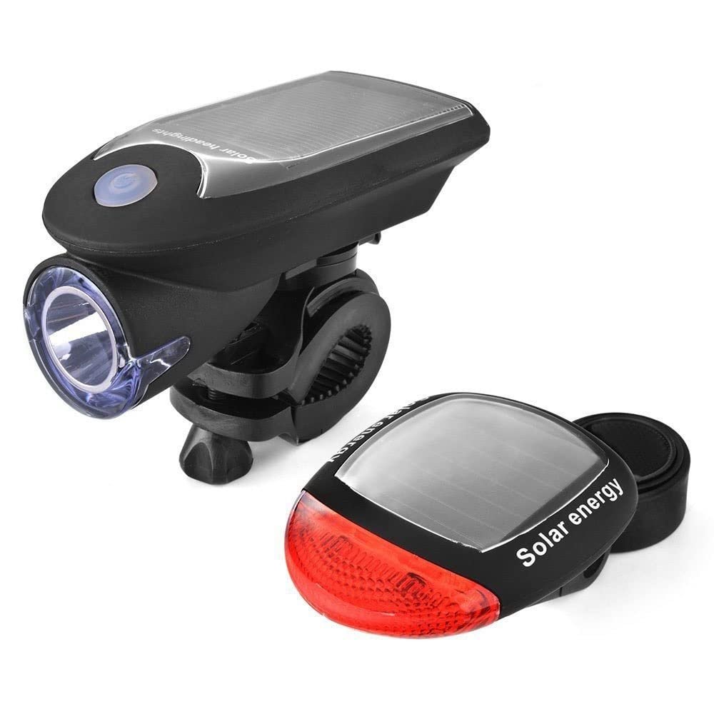 BUZZNN Bike Light Set, Bike Lights Front and Back, Solar/USB Rechargeable Bicycle Lights, Waterproof, Super Bright LED Bike Lights for Night Riding, Black