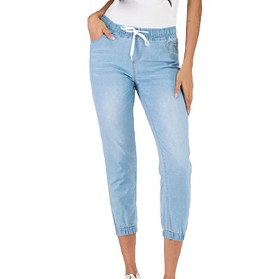 Maiyifu-GJ Women's Elastic Waist Denim Joggers Jeans Casual Drawstring Stretch Jeans Skinny Workout Jean Trousers Leggings (Light Blue 2,4X-Large)