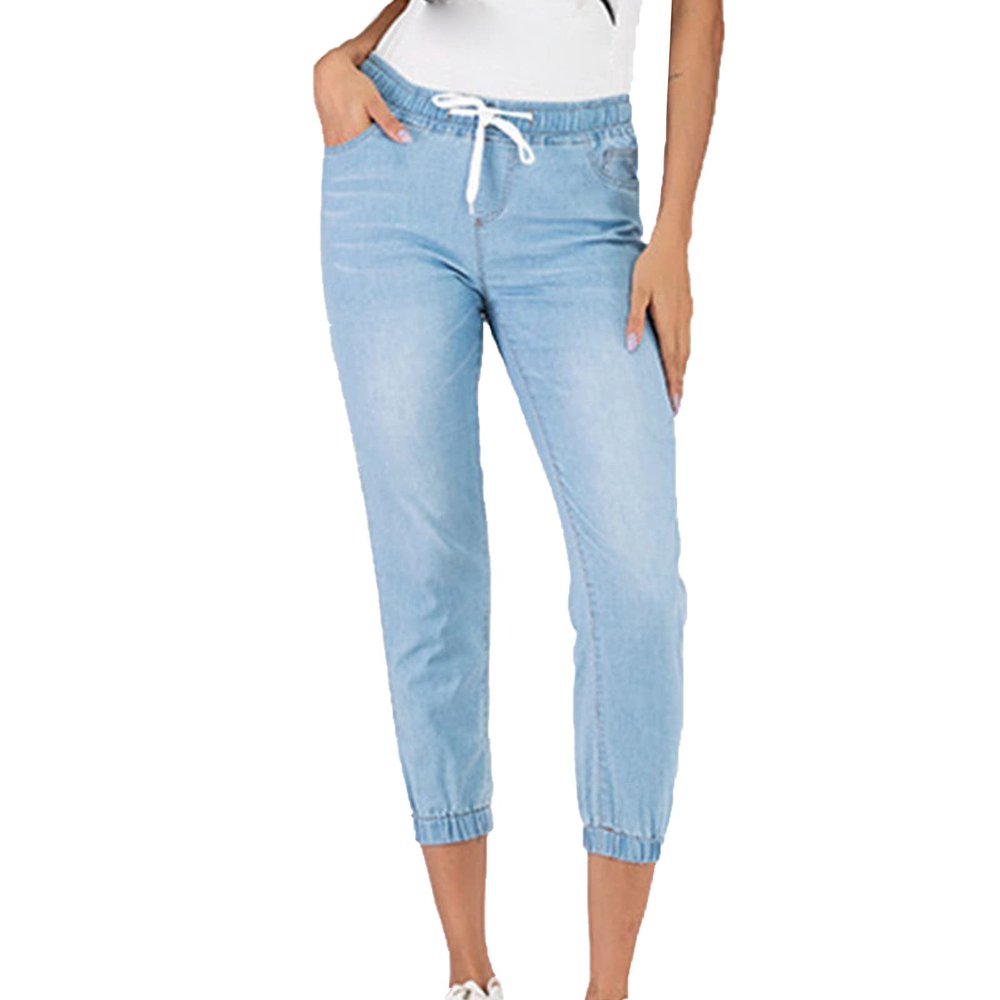 Maiyifu-GJ Women's Elastic Waist Denim Joggers Jeans Casual Drawstring Stretch Jeans Skinny Workout Jean Trousers Leggings (Light Blue 2,4X-Large)