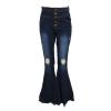 Women 5 Button Bell Bottom Jeans Classic Destroyed Raw Hem Denim Pants Ripped Distressed High Waisted Flared Jean (Dark Blue,Small) view 1