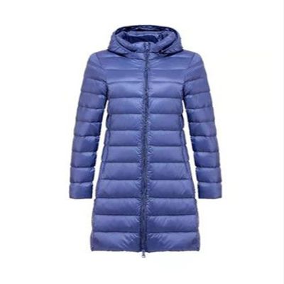 VSOLS Ladies Winter Jacket Hooded Detachable Ladies Slim Fit White Duck Down Coat Ladies Portable Long Down Coat (Color : Blue, Size : XL-Large)
