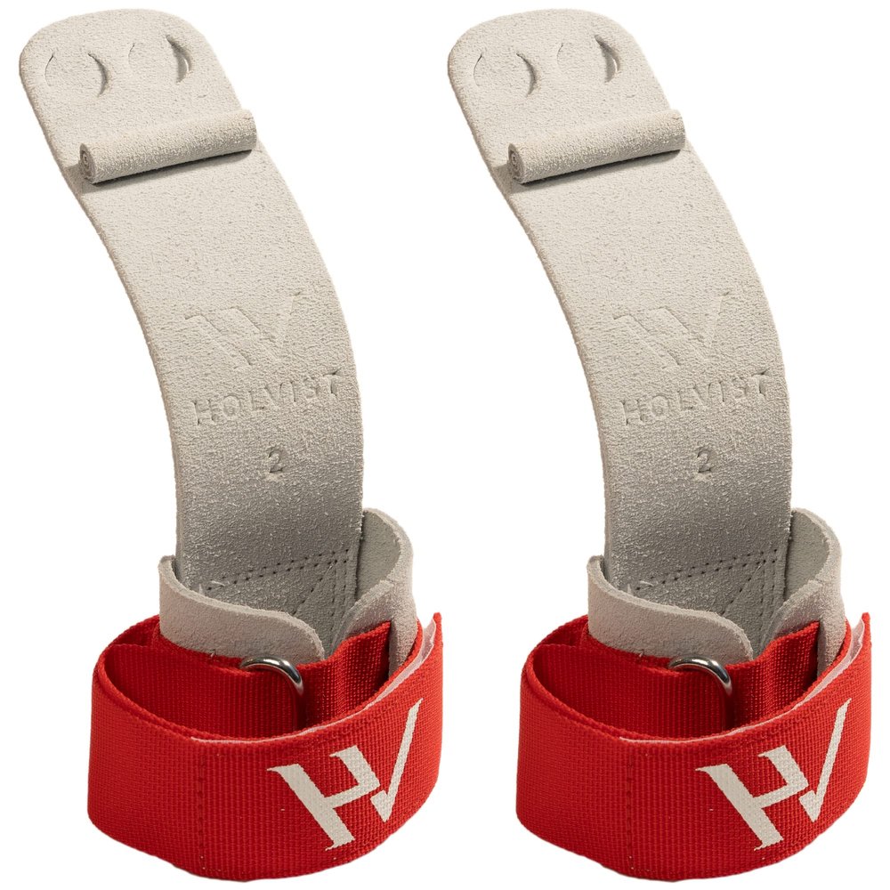 HOLVIST Gymnastics Grips | Leather Made Dowel Gymnastic Grips | Gymnastics Grips for Girls 10-12 | Hook & Loop Gymnastics Grips for Girls 7-9 | 2 Hole Womens Gymnastics Hand Grips (0, Red)