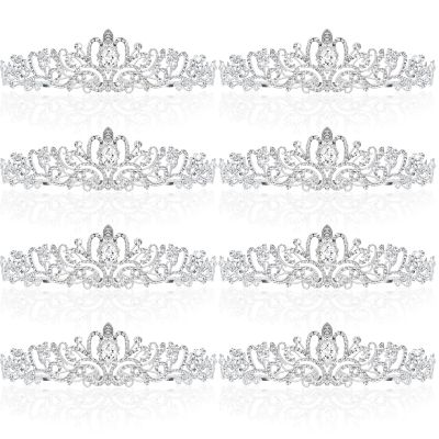 8 Pieces Silver Princess Tiaras for Girls Crystal Princess Crowns for Women Elegant Tiaras with Combs Birthday Crown Bride Headbands Bridal Wedding Prom Birthday Party Cosplay Hair Accessories