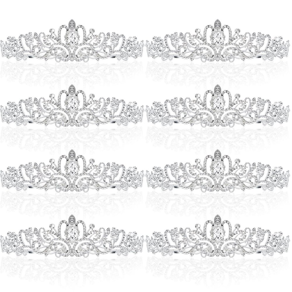 8 Pieces Silver Princess Tiaras for Girls Crystal Princess Crowns for Women Elegant Tiaras with Combs Birthday Crown Bride Headbands Bridal Wedding Prom Birthday Party Cosplay Hair Accessories