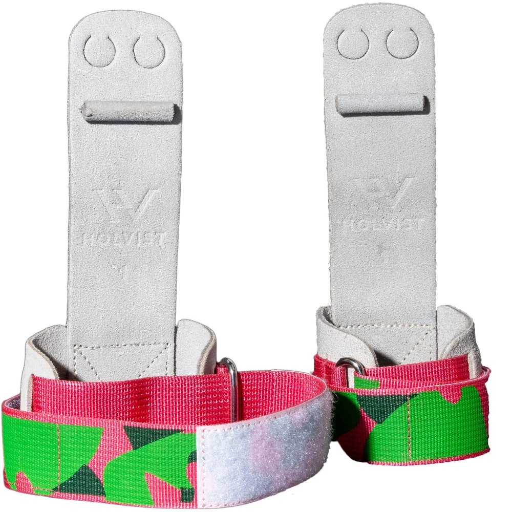 HOLVIST Gymnastics Grips | Leather Made Dowel Gymnastic Grips | Gymnastics Grips for Girls 10-12 | Hook & Loop Gymnastics Grips for Girls 7-9 | 2 Hole Womens Gymnastics Hand Grips (0, Camo)