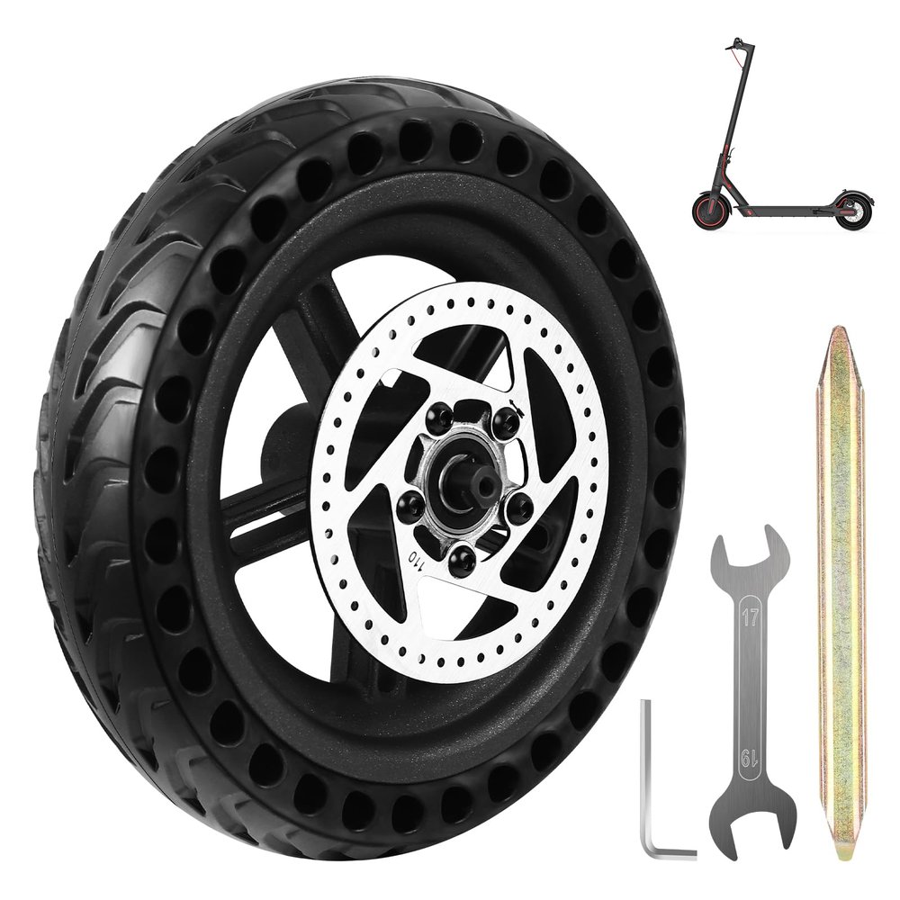 DTNESS 8.5 Inches Scooter Wheel Hub Tyre, Electric Scooter Wheels Replacement Tire, Honeycomb Solid Rear Tire with Disc Brake and 3 Installation Tools, for Mijia M365 Xiaomi/1S
