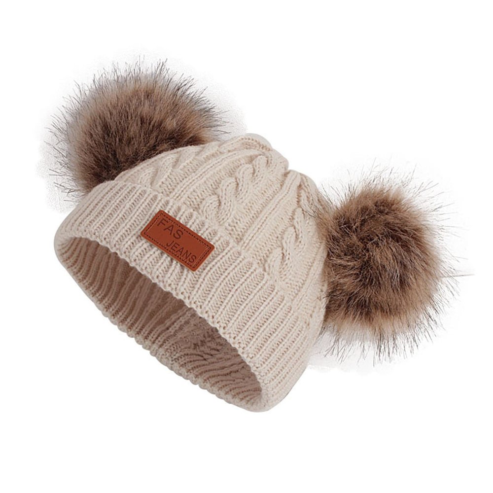 Girls Winter Hat Infant Toddler Winter Hats for Baby Girl Boy Knitted Warm Skiing Caps Pompom Kids Hats Beige