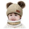 Girls Winter Hat Infant Toddler Winter Hats for Baby Girl Boy Knitted Warm Skiing Caps Pompom Kids Hats Beige view 2