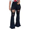 Women's Classic Ripped Flare Jeans High Waisted Bell Bottom Denim Pants Destroyed Raw Hem Wide Leg Jean Trousers (Black,XX-Large) view 1