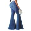 Women's Classic Ripped Flare Jeans High Waisted Bell Bottom Denim Pants Destroyed Raw Hem Wide Leg Jean Trousers (Blue,Large) view 2