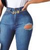 Women's Classic Ripped Flare Jeans High Waisted Bell Bottom Denim Pants Destroyed Raw Hem Wide Leg Jean Trousers (Blue,Large) view 3