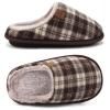 COFACE Mens Brown Khaki Flano Plaid Cozy Memory Foam Scuff Slippers Slip On Warm House Shoes Indoor/Outdoor With Best Arch Support Size 10 view 1