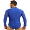 Daenrui Men's V Neck Dance Shirts Bodysuit Unitard Ballroom Modern Latin Dance Costume Dancewear Blue X-Large view 4