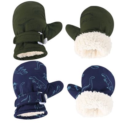 Weradau Fleece Lined Mittens for Baby Boys Girls,Baby Toddler Little Kids Winter Gloves Mittens - 2 Pair Pack (6-24 months, 2pairs - Army green & Dark blue)
