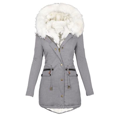TIMIFIS Womens Coats Plus Size Overcoats with Fur Hood Fleece Chunky Jackets Zipper Button Outerwear Winter Warm Parka B-gray