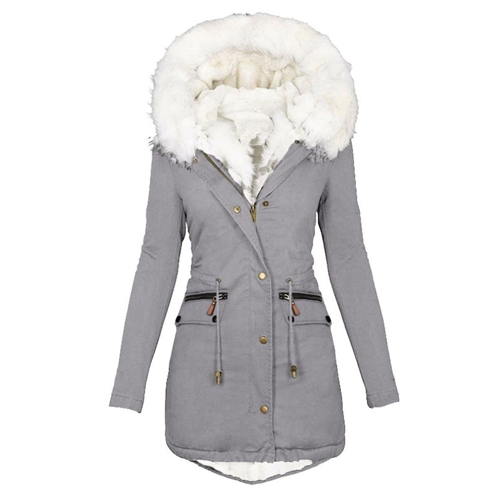 TIMIFIS Womens Coats Plus Size Overcoats with Fur Hood Fleece Chunky Jackets Zipper Button Outerwear Winter Warm Parka B-gray