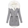 TIMIFIS Womens Coats Plus Size Overcoats with Fur Hood Fleece Chunky Jackets Zipper Button Outerwear Winter Warm Parka B-gray view 1