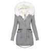 TIMIFIS Womens Coats Plus Size Overcoats with Fur Hood Fleece Chunky Jackets Zipper Button Outerwear Winter Warm Parka B-gray view 2
