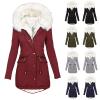 TIMIFIS Womens Coats Plus Size Overcoats with Fur Hood Fleece Chunky Jackets Zipper Button Outerwear Winter Warm Parka B-gray view 4