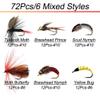 Qievcrme Fly Fishing Flies Kit 40/137pcs Dry/Wet Flies Assortment Nyphms Popper Streamer for Trout Bass Steelhead Fish+ Fly Box (72Pcs-6 Mixed Styles) view 2