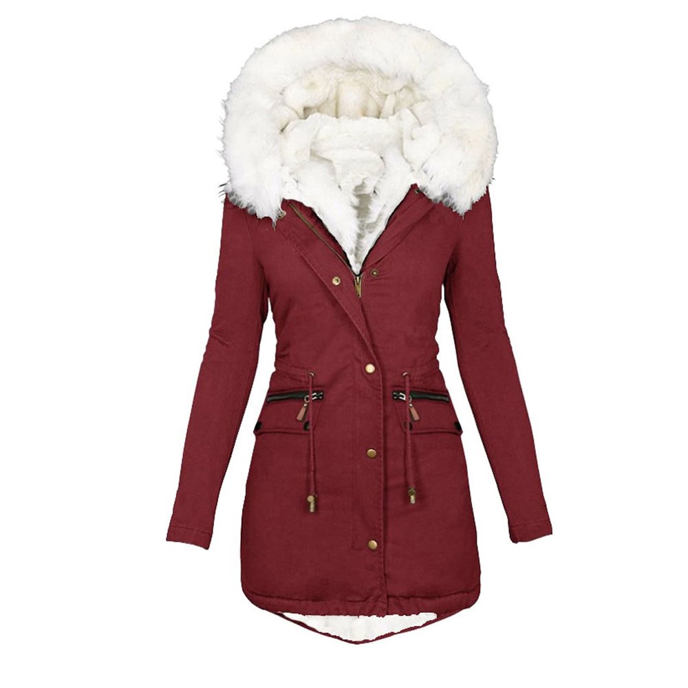 TIMIFIS Womens Coats Plus Size Overcoats with Fur Hood Fleece Chunky Jackets Zipper Button Outerwear Winter Warm Parka 3X-Large