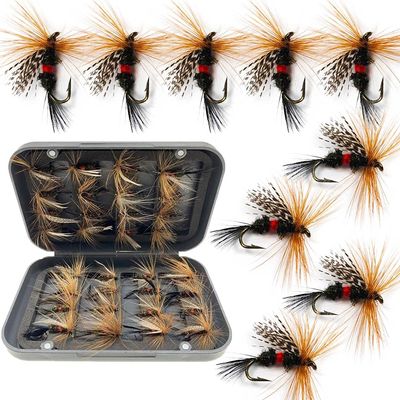 Qievcrme Fly Fishing Flies Kit 40/137pcs Dry/Wet Flies Assortment Nyphms Popper Streamer for Trout Bass Steelhead Fish+ Fly Box (32Pcs-Single Style)