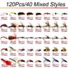 Qievcrme Fly Fishing Flies Kit 40/137pcs Dry/Wet Flies Assortment Nyphms Popper Streamer for Trout Bass Steelhead Fish+ Fly Box (120Pcs-40 Mixed Styles) view 2