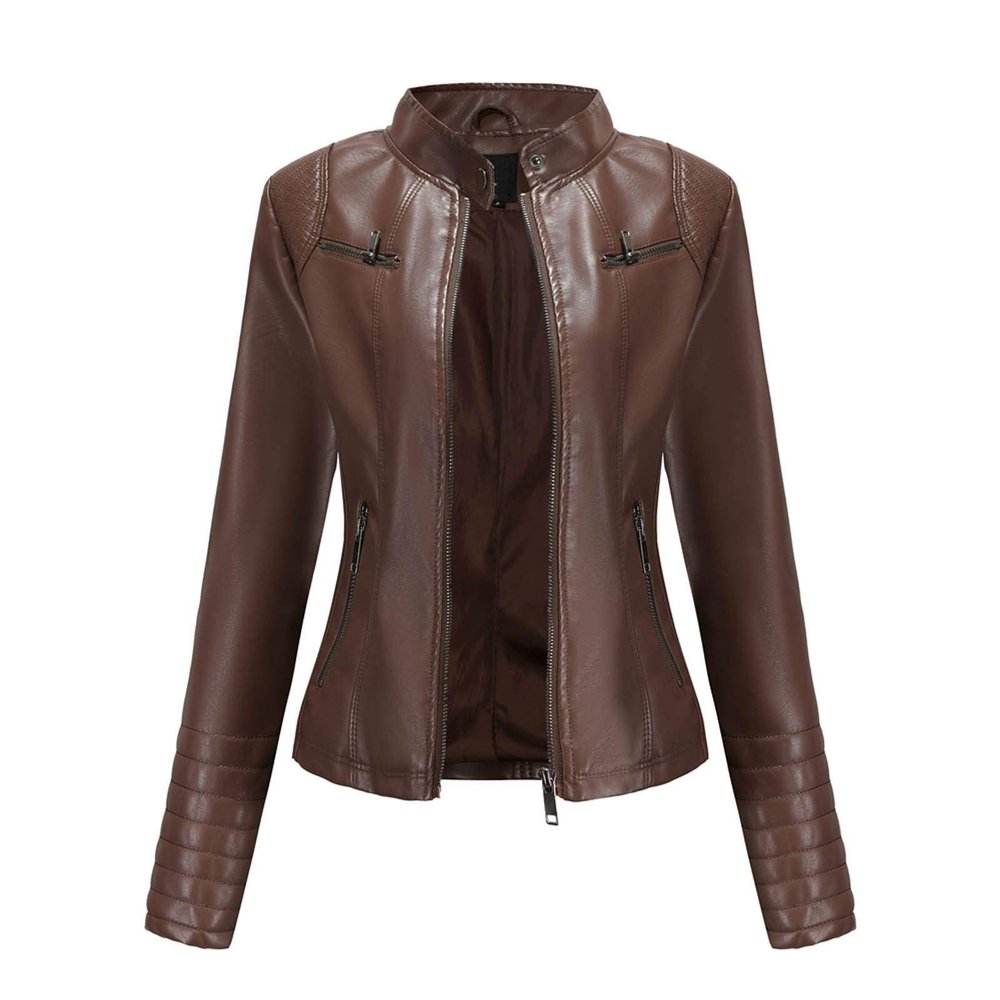 HINDOLA Womens Faux Leather Short Motorcycle Jacket Winter Fashion Moto Biker Casual Coat